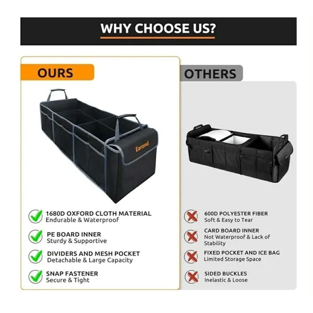 Car Trunk Organizer With Lid Collapsible Car Storage Organizer With Multi Compar